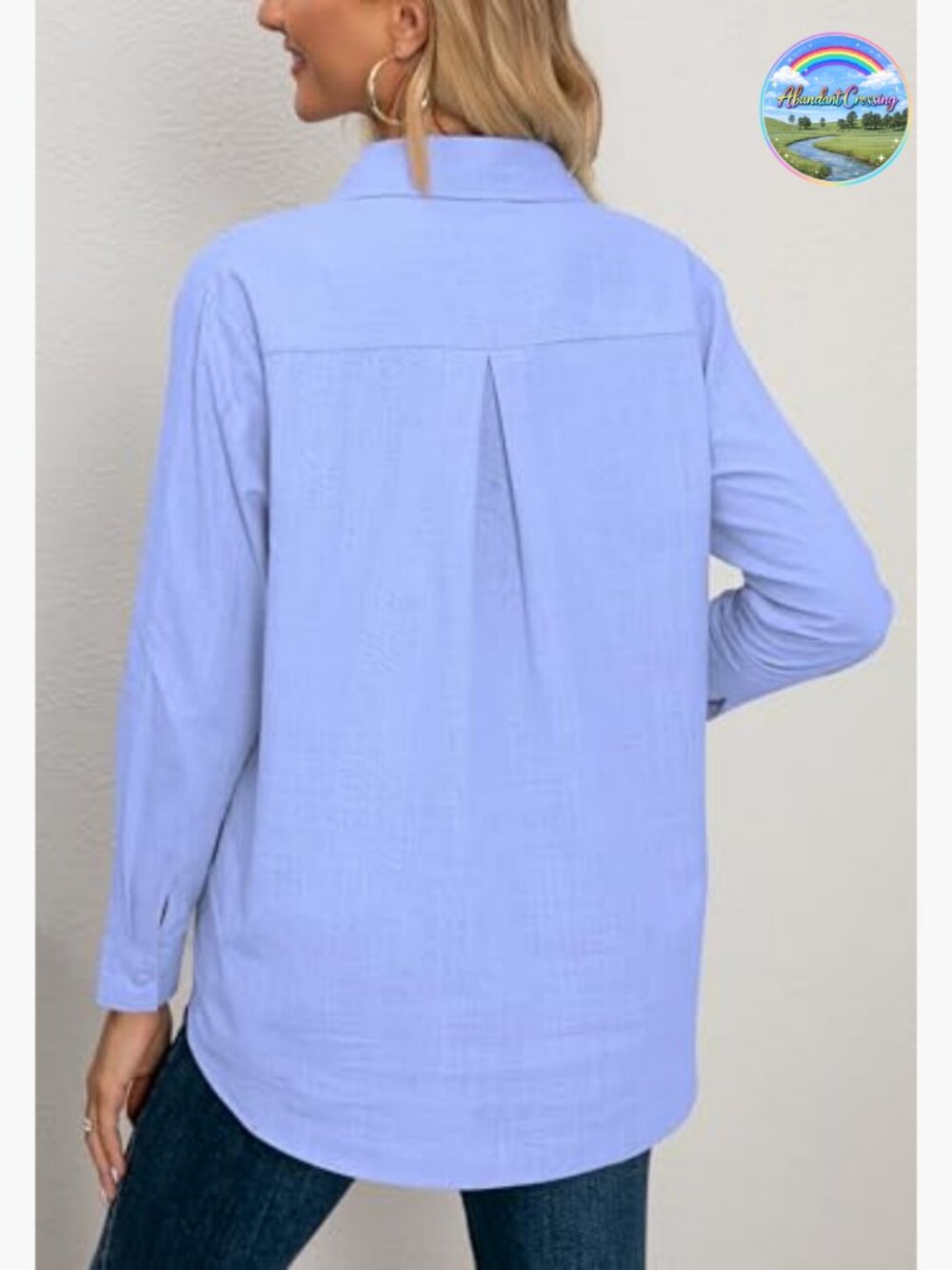 Womens Button Down Shirt Long Sleeve Cotton Gauze Tops Loose Fit Blouse with - Picture 6 of 7